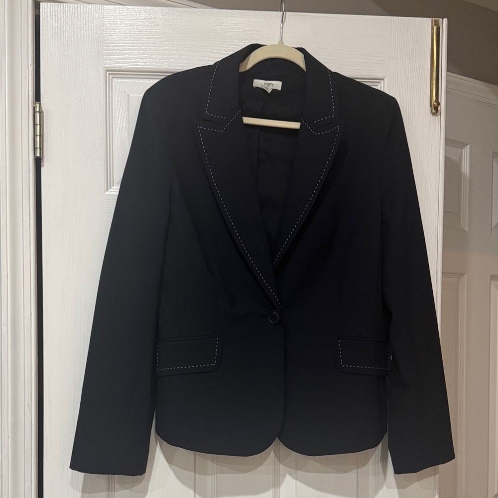 LOFT Black Blazer with White Stitching